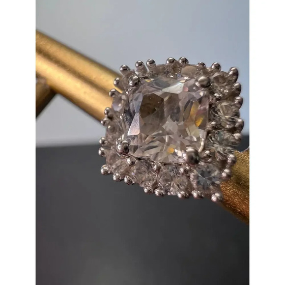 Lab white sapphire and topaz sterling silver stud earrings - Picture 4 of 11